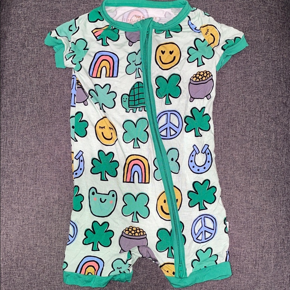 Little Sleepies Mint Green Shamrock & Rainbow Short Sleeve One-Piece